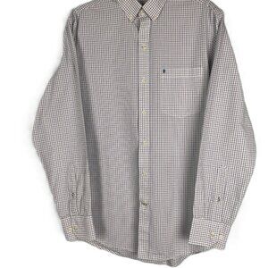 Izod Men’s Button-Down Shirt Size S/P Long Sleeve Blue Brown Check on White